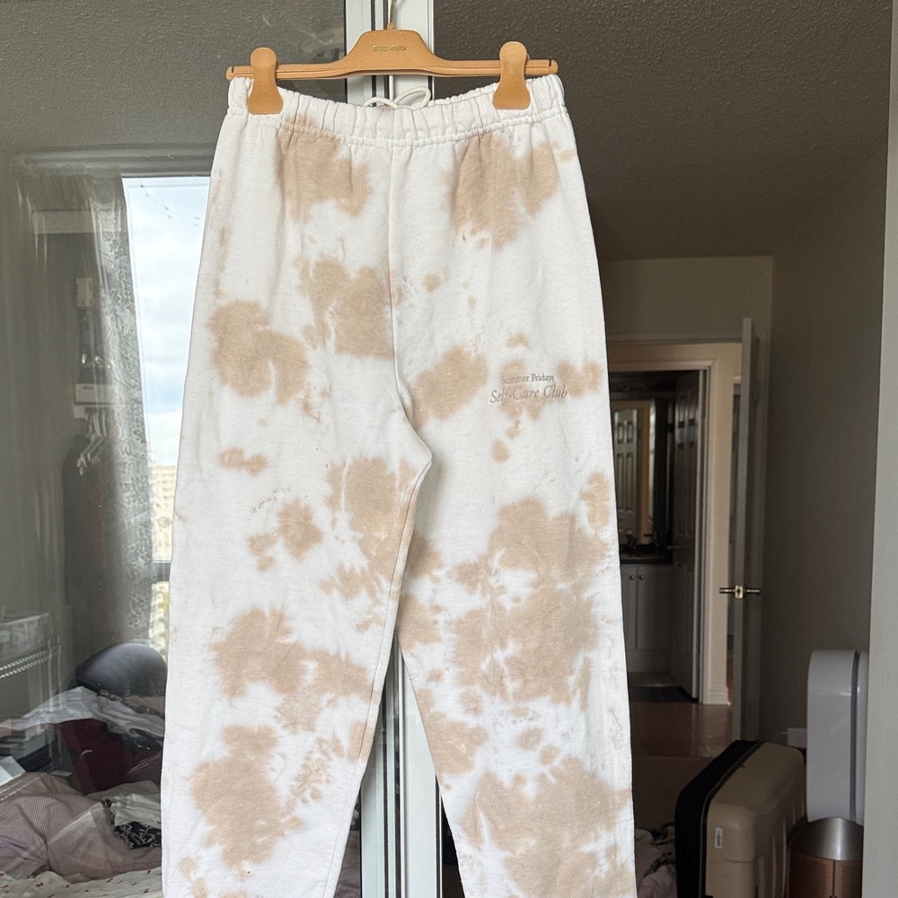 Summer Fridays Cream and Tan Tie-Dye Sweatpants